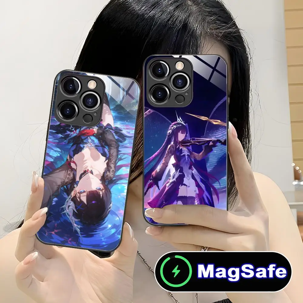 

Honkai Star Rail Hysilens Phone Case for iPhone 16 15 14 13 12 11 Pro Max Plus Mini MagSafe Glass Colour Protective Luxury Cover