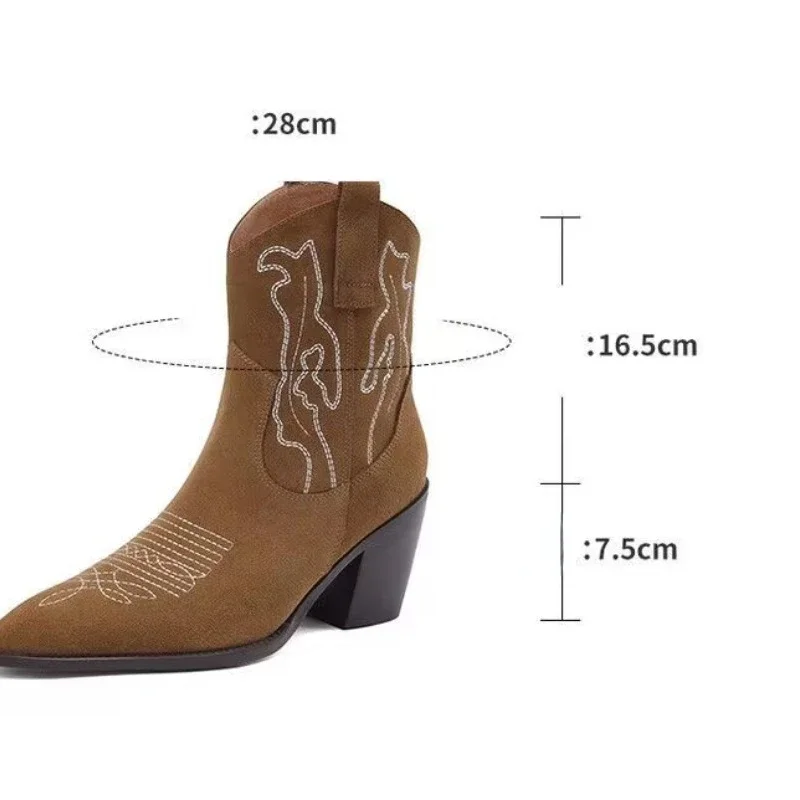 Cowboy Boots for Women 2023 Winter Fleece Women's Boots Fashion Pointed Toe Casual Nude Boots Classic Embossed Platform Boots