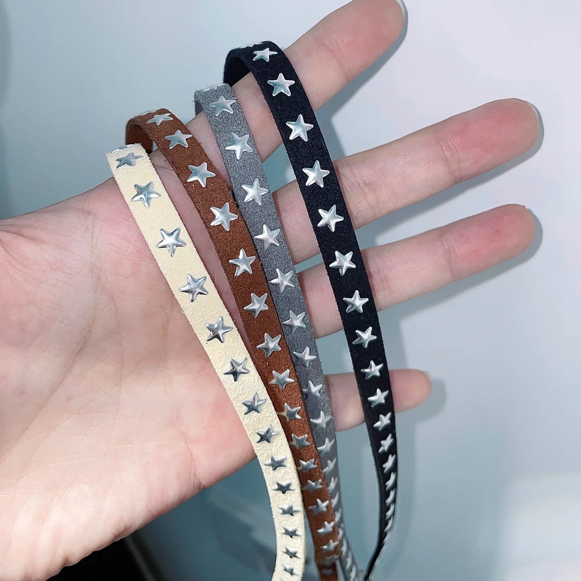 Gothic Black Suede Star Stud Choker, Punk Silver Star Rivet Collar Necklace Adjustable Grunge Neck Accessory