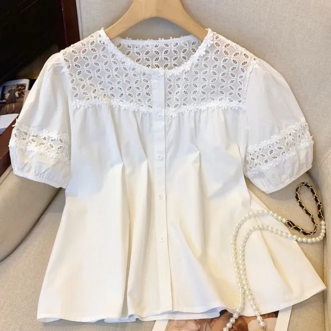 

Рубашки с коротким рукавом, женские деловые повседневные жаккардовые лоскутные укороченные блузки, художественная консервативная городская студенческая молодежная легкая блузка