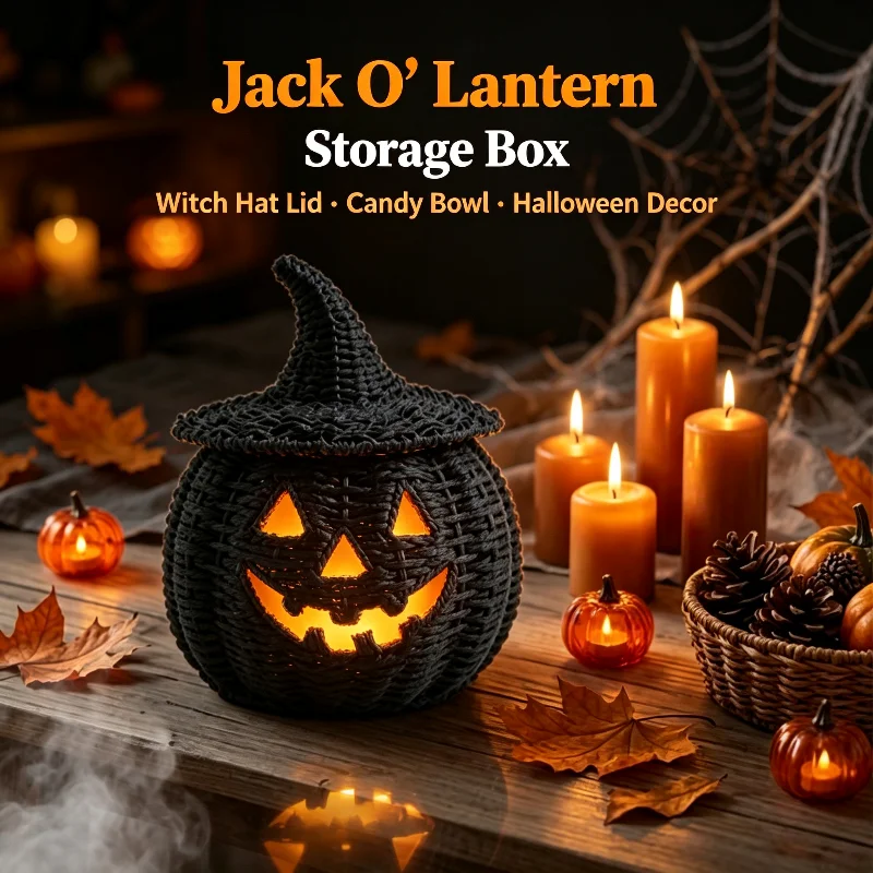 Halloween Resin Jack O Lantern Pumpkin Storage Box Witch Hat Lid Black Candy Bowl Container Home Desktop Decoration Ornament