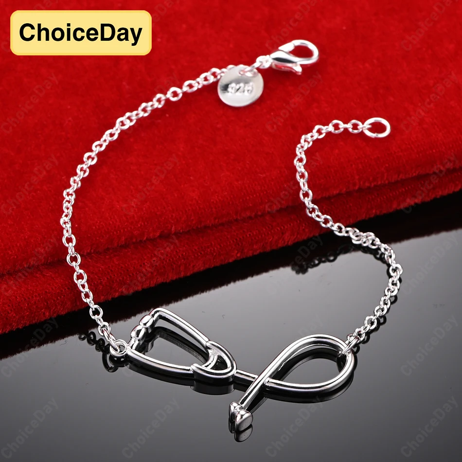 

ChoiceDay 8 Inch 925 Sterling Silver 20cm Simple Stethoscope Bracelet Women Gift Party Fashion Jewelry