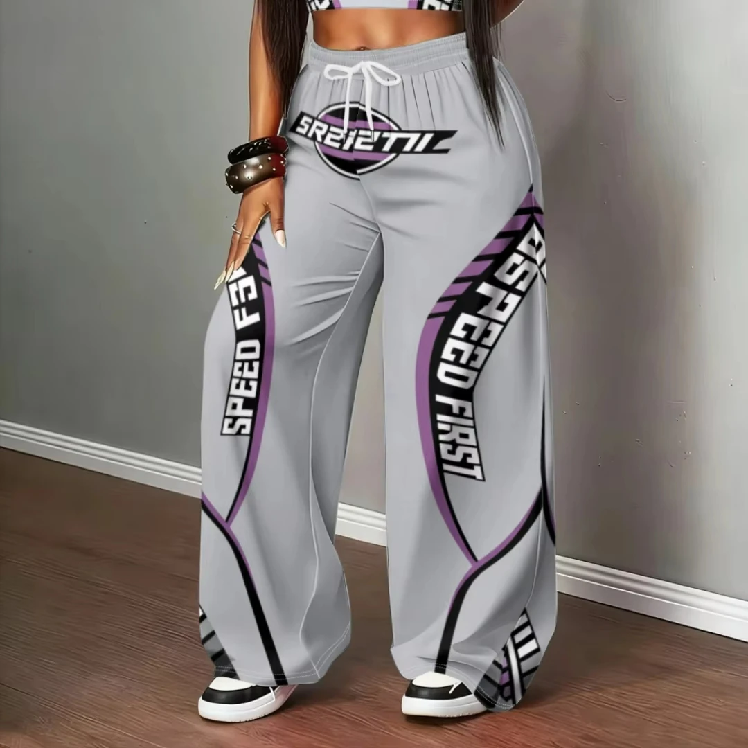 Men Women Straight‑Leg Pants,3D Racing Geometric Letter Print Quick Dry Trousers,Elastic Drawstring Waist Y2K Casual Pants