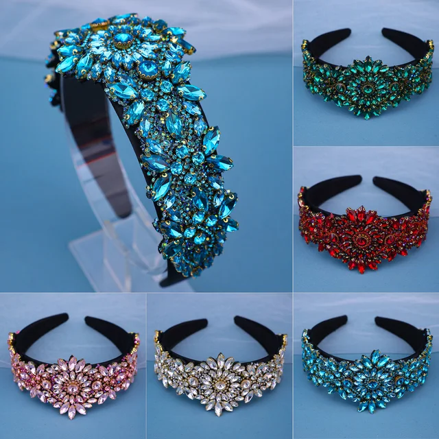Fashion Baroque Retro Court Headband Luksusowa opaska do włosów z kryształkami górskimi, koreańskie akcesoria do mycia twarzy