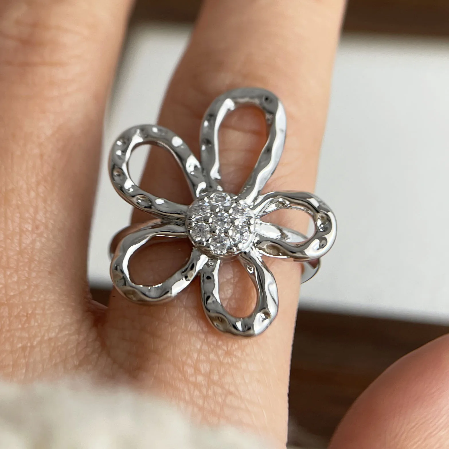 Women's 925 Sterling Silver Big Flower Minimalist Ring