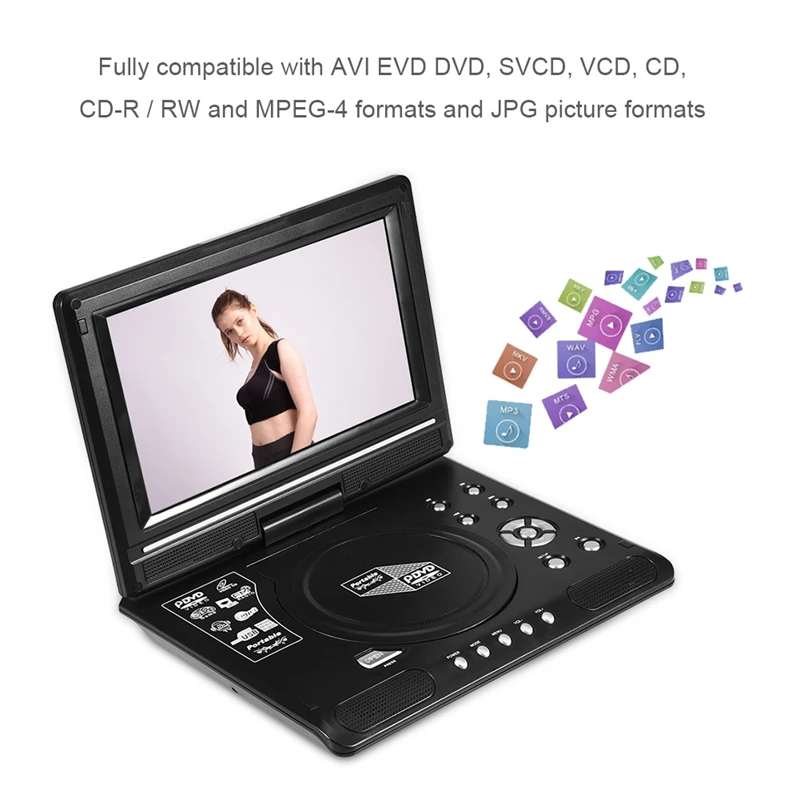 9.8 Inch Portable Mobile Dvd With Mini Tv Hd Player Built-In Rechargeable Battery Support Sd Card/USB Port/Dvd Us Plug