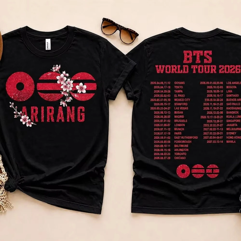 Camiseta Unissex BTS 2.0 Arirang Kpop Boy Band 2026 World Tour - Camisa de Presente para Fãs 100% Algodão - Moda Streetwear Masculina e Feminina