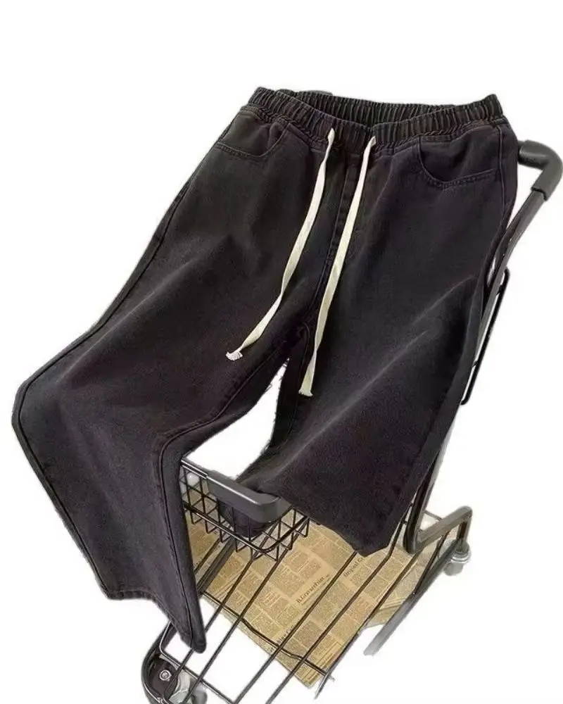 

Мужские зимние свободные джинсы с эластичной резинкой на талии, широкие джинсовые брюки Y2K, удобные брендовые мужские джинсы с прямыми штанинами