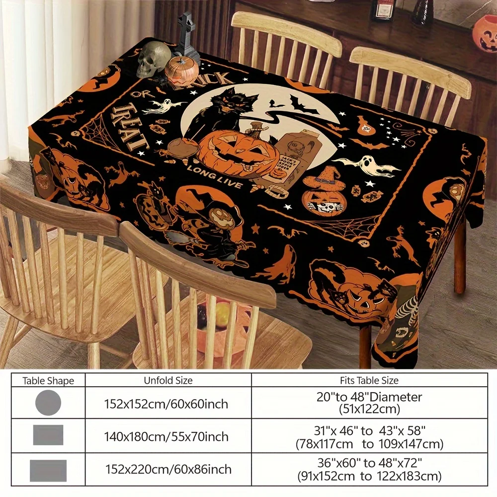 1 piece of pumpkin black cat Halloween tablecloth, bat skull witch ghost tablecloth, terrifying Halloween tableclothzyc