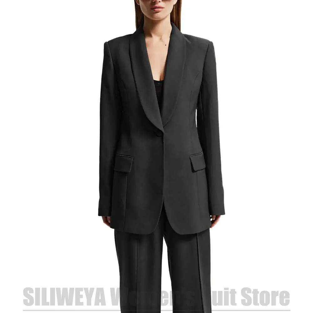 

Chic Women 2 Piece Suit Slim Fashion Shawl Lapel One Button Wear Blazer Pants For Office Business Wedding Prom Party Outfit