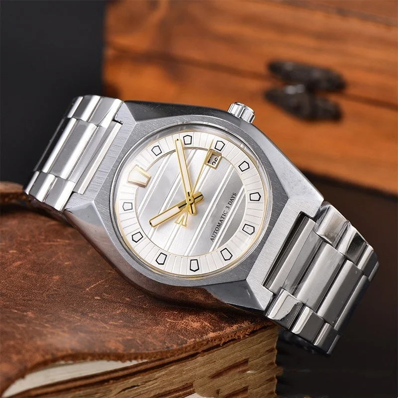

Automatic 904L Men's Square Skeleton Automatic Watch Automatic Wristwatch, Silver Gold Stainless Steel, Casual Business Watch