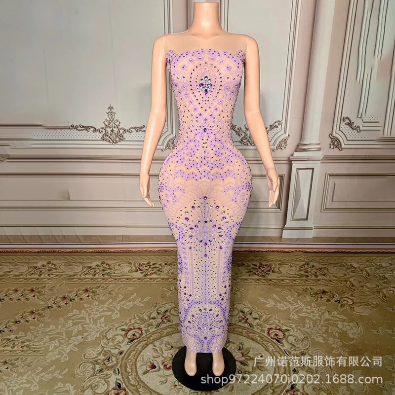 Light Purple Celebrity Temperament Hip Dress Adult Model Catwalk Trendy Clothes Annual Meeting Professional Attire Show Costumes
