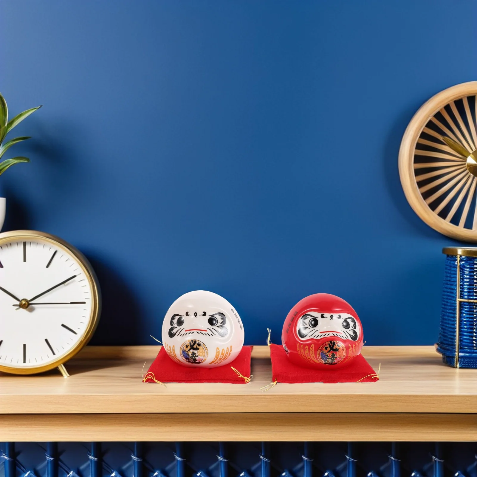 

2Pcs Ceramic Daruma Money Bank Set Porcelain Zen Tabletop Ornament Luck Wealth Prosperity Symbol Creative Savings Pot Japanese