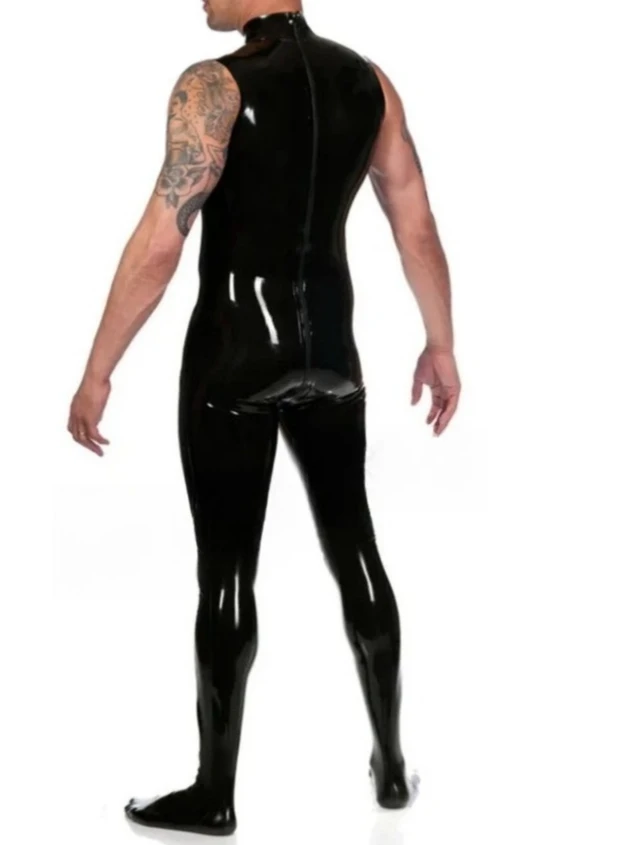 

Men's Latex Bodysuit Tights Sleeveless Rubber Swimsuit Handmade Catsuit Back Crotch Zip Customized