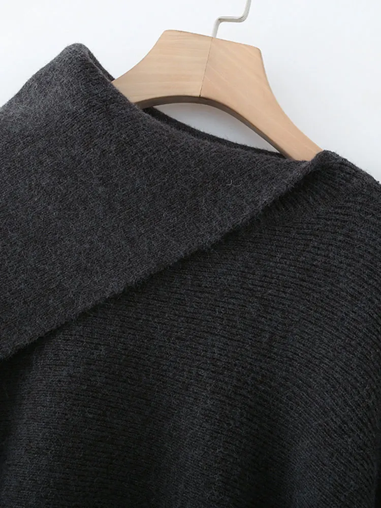 Nlzgmsj Autumn Loose Knitted Pullovers For Women Turndown Collar Long Sleeve Sweater New Casual Knitwear Daily Style cloak