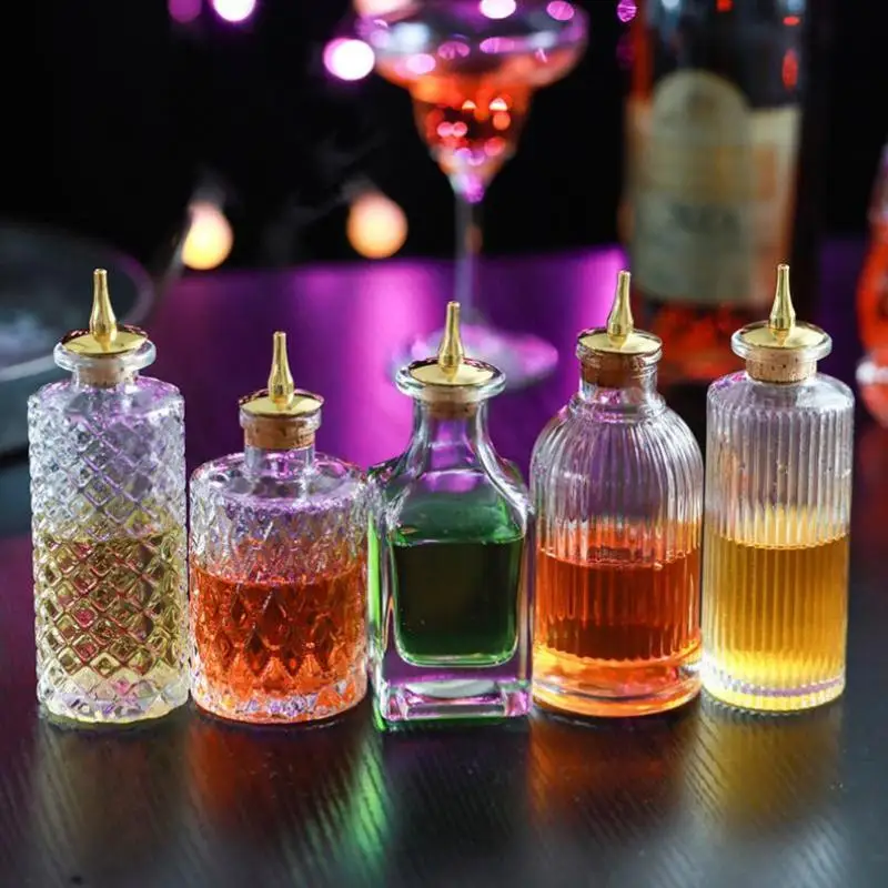 Vintage Glass With Glass Caps Cocktail Bitters Bottles With Cap Kitchen Seasoning Tools Bar Bartender Accessories