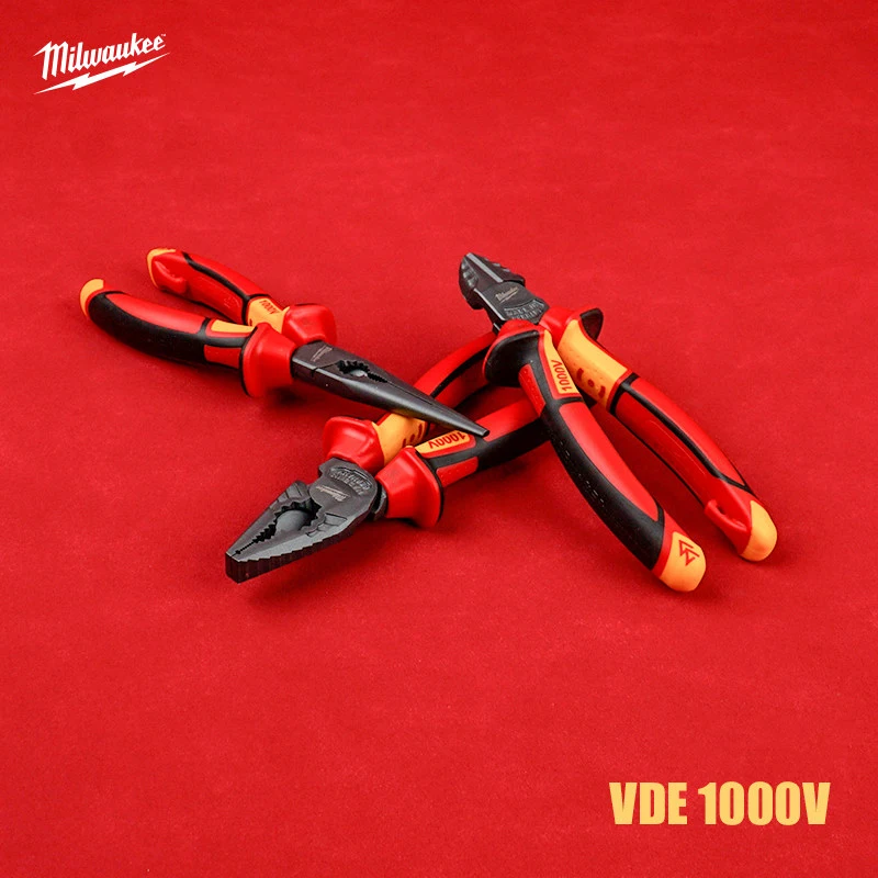Milwaukee 3-piece VDE insulation pliers set, 1000V electrical wire pliers, multifunctional maintenance manual tool 4932464575