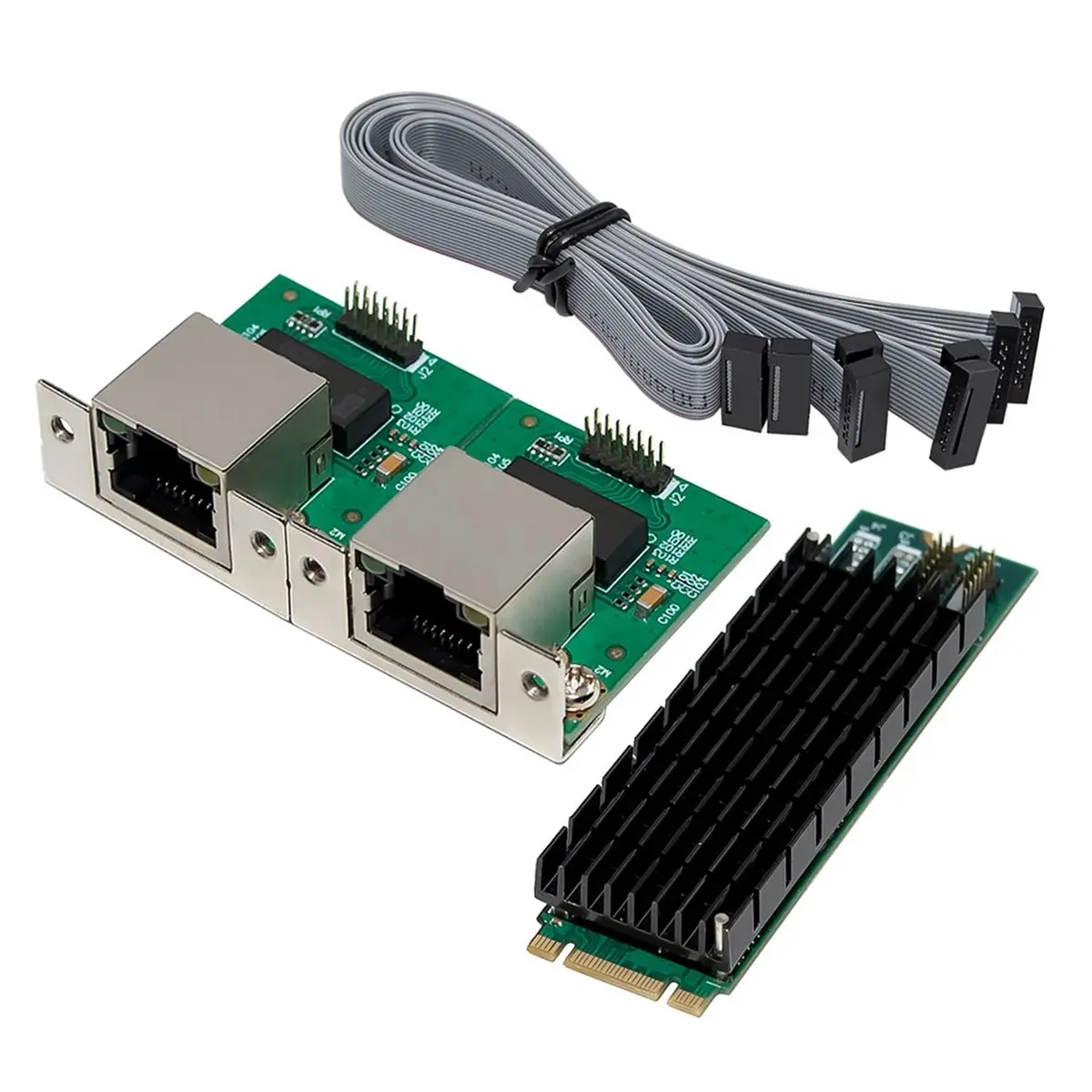 M.2 B+M Key Network Card PCIe 1G 2XRJ45 Port Network Card I350T2 Vision Acquisition RS232 Serial Port Server for Desktop
