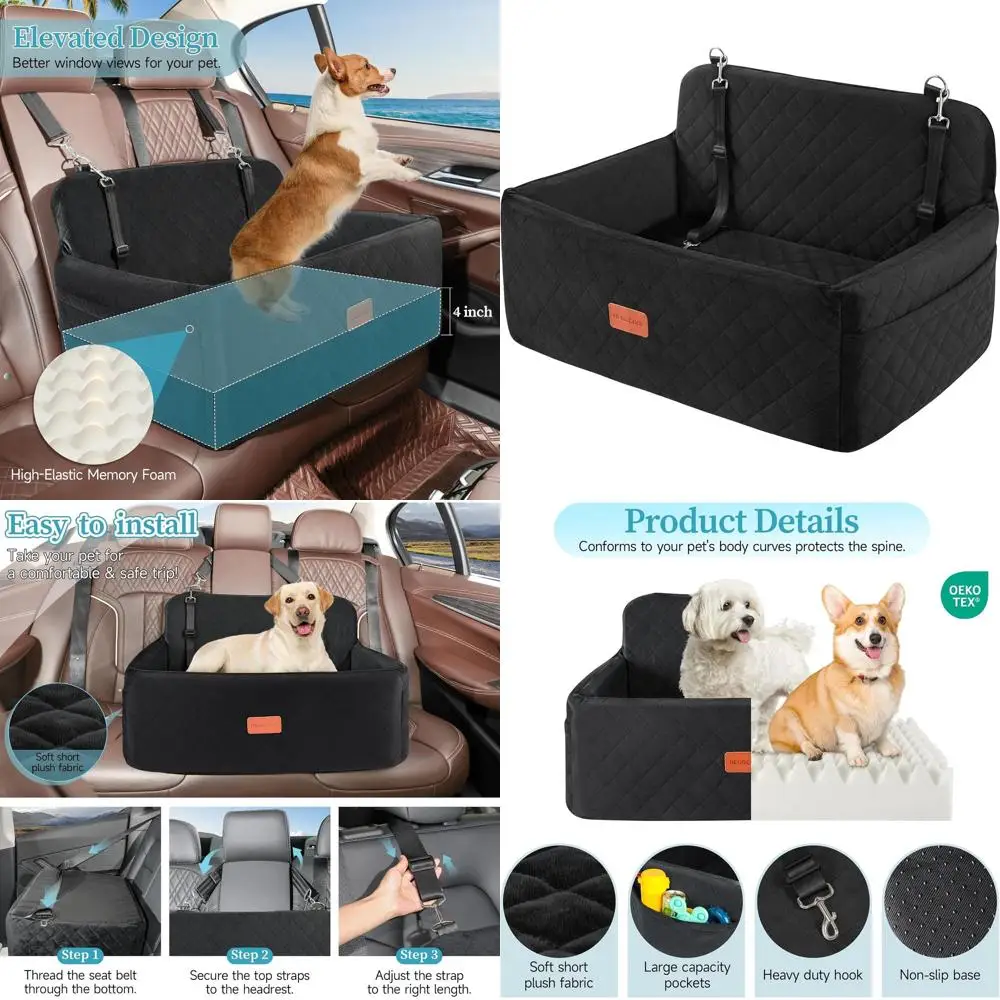 

Medium/Large Dog Car Seat, Pet Booster for Dogs Under 55 lbs or 2 Small Dogs, Removable Washable Backseat Bed, 2 Safety Leashes