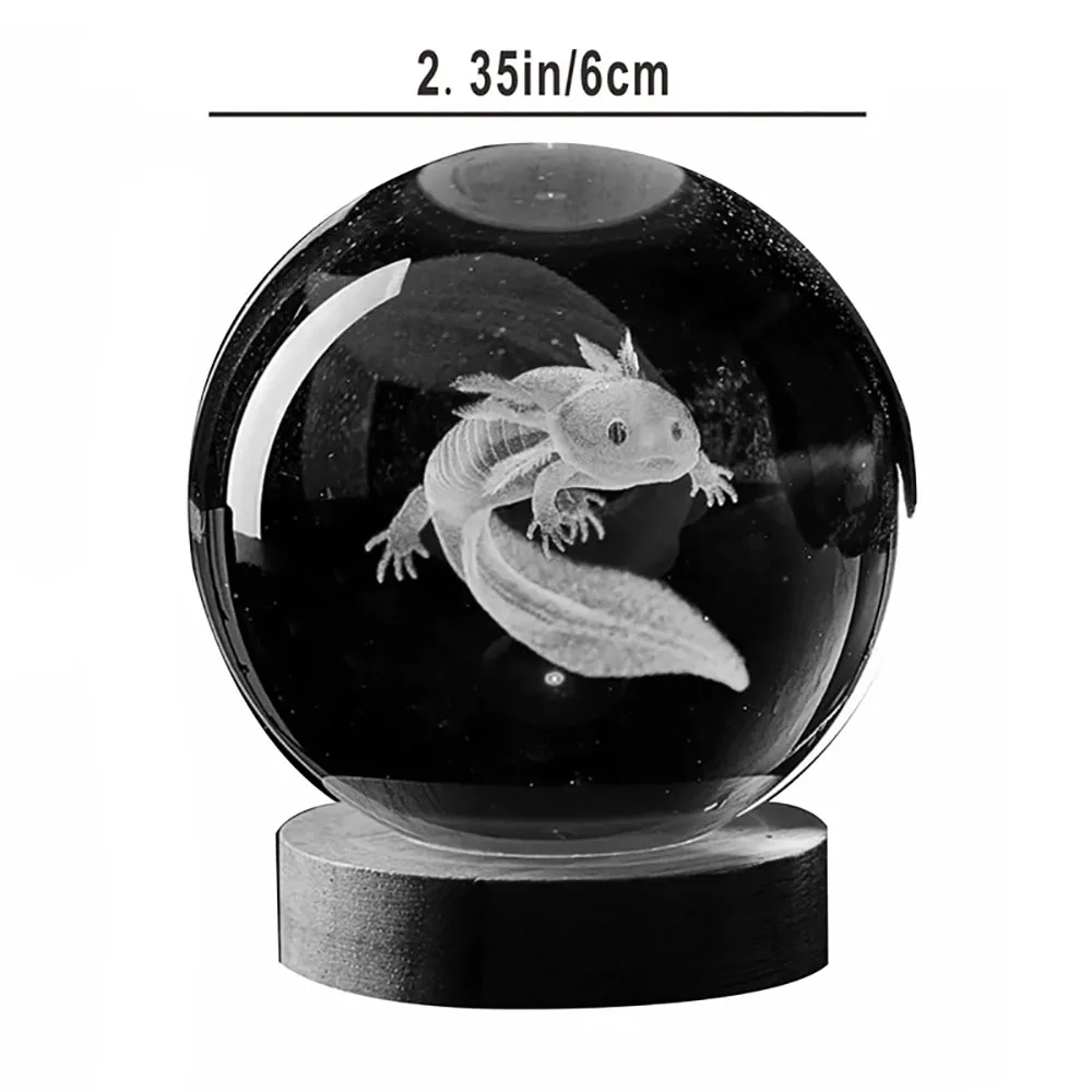 6cm Axolotl 3D Crystal Ball Laser Engraved Coloured Night Light Girlfriend Classmate Wife Children Birthday Gift Home Decoration