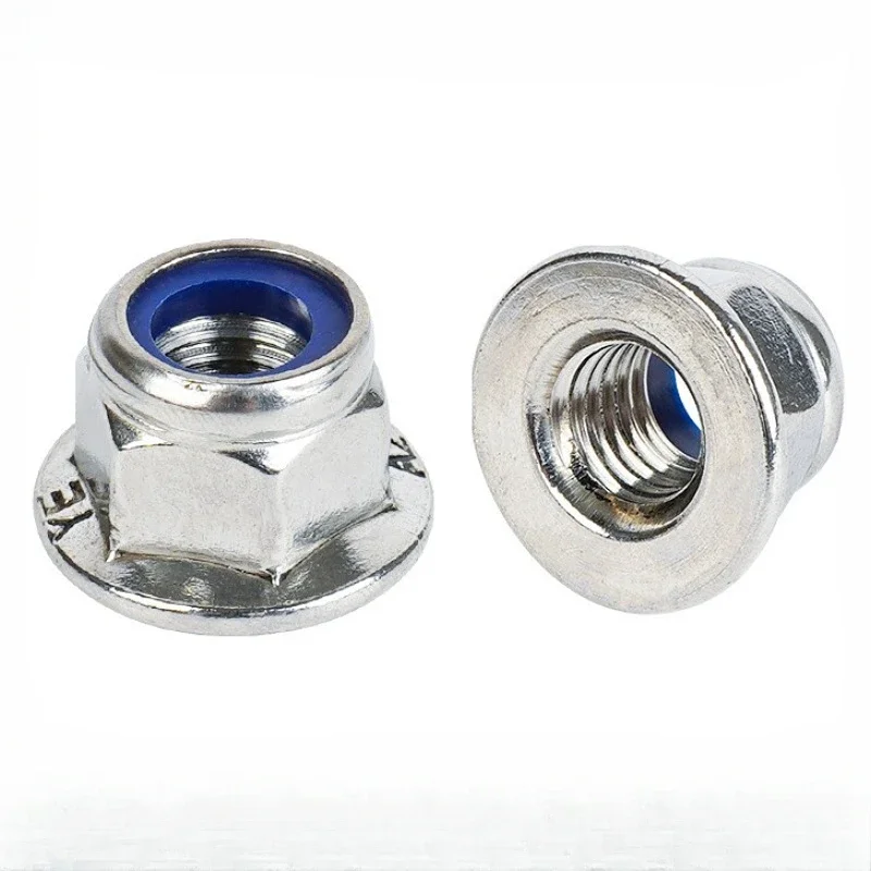 2-40pcs Hex Flange Nylon Insert Lock Nut M4 M5 M6 M8 M10 M12 Stainless Steel Hexagon Flange Locknut