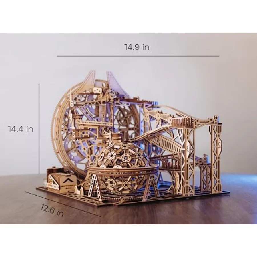 Correr de mármol de madera motorizado eléctrico - Rompecabezas de madera 3D para adultos y niños para construir - 15x14 pulgadas - Montaña enrollable Modelo de madera K