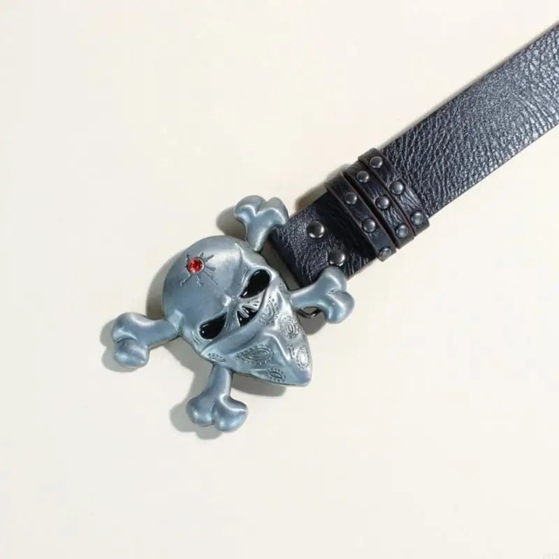 حزام PU بتصميم جمجمة أنيق جديد لعام 2025 بطول قابل للتعديل لعشاق أزياء الشارع #4