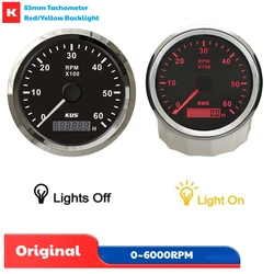 KUS Auto 0-6000RPM Tacómetros analógicos Dispositivos Contadores de marcha de 85 mm Medidores de revolución de relación de velocidad de 1-300 con retroiluminación roja/amarilla