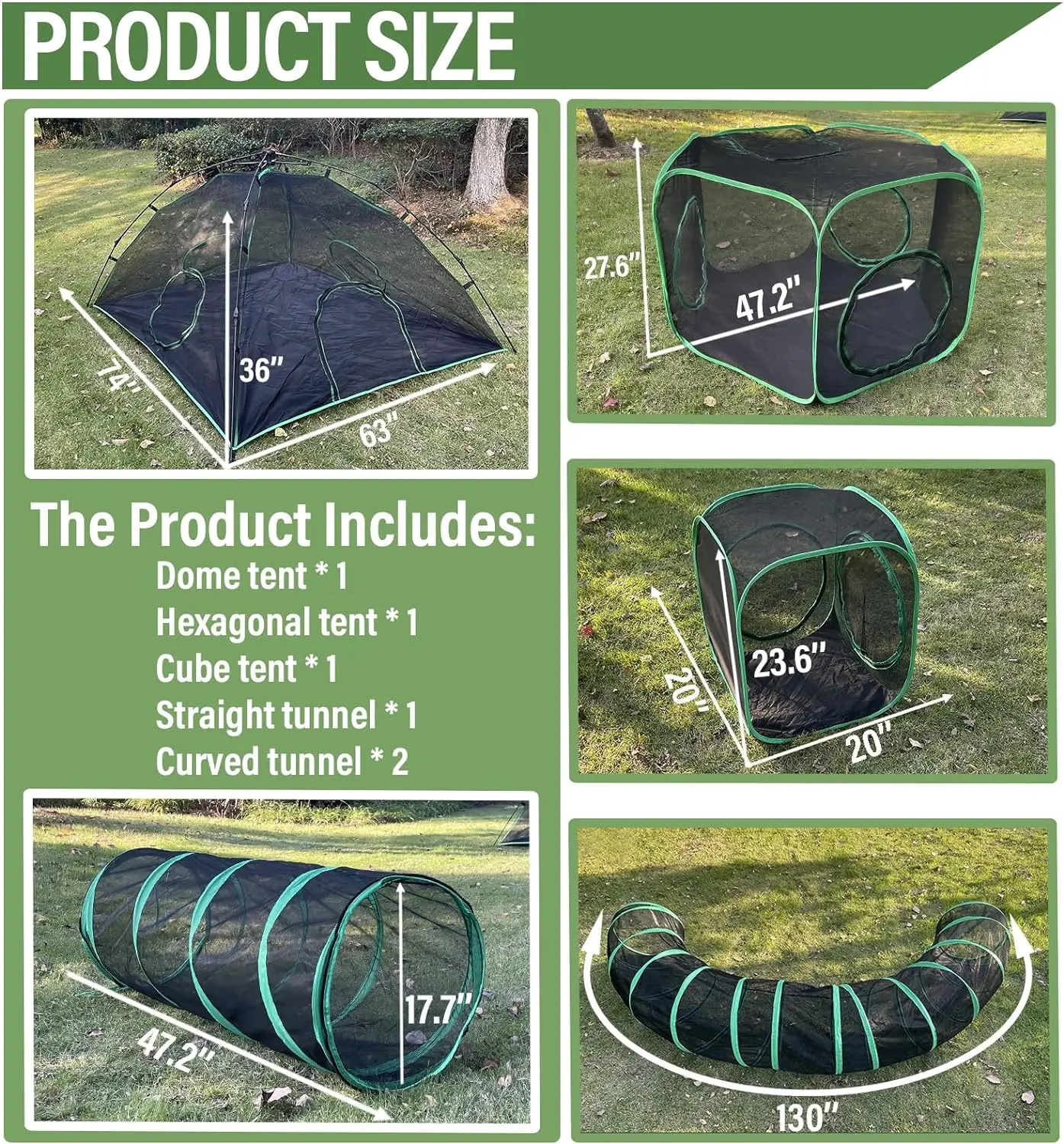 6-in-1 Outdoor Cat Play Tents and Tunnels - Portable Cat Enclosures and Playpen With 3 Tents and 3 Tunnels