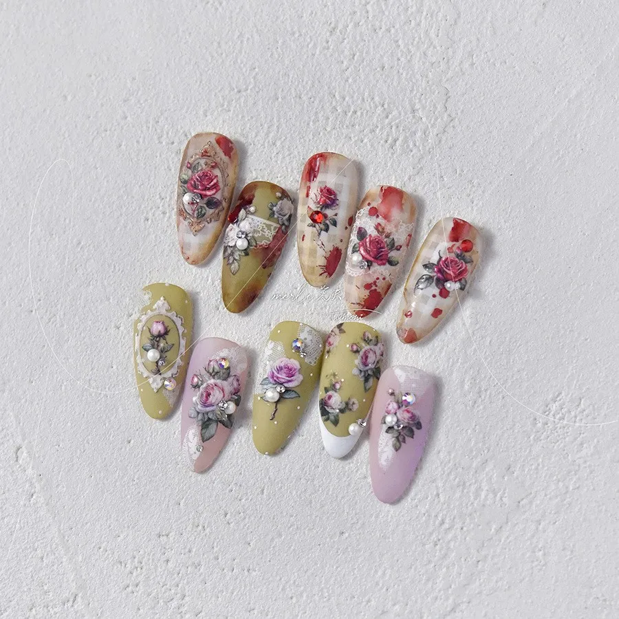 ネイルアート用粘着ステッカー,DIYステッカー,赤,ピンク,パール,カワイイ,春,ピンクの花,装飾アクセサリー,5d,日本製,1個