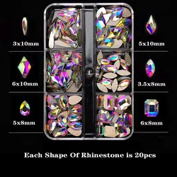 6 Grids Crystal AB Mixed Shapes Nails Rhinestones Flatback Glass Diamond Jewelry Making Beads for DIY Nail Art 3D Decoration