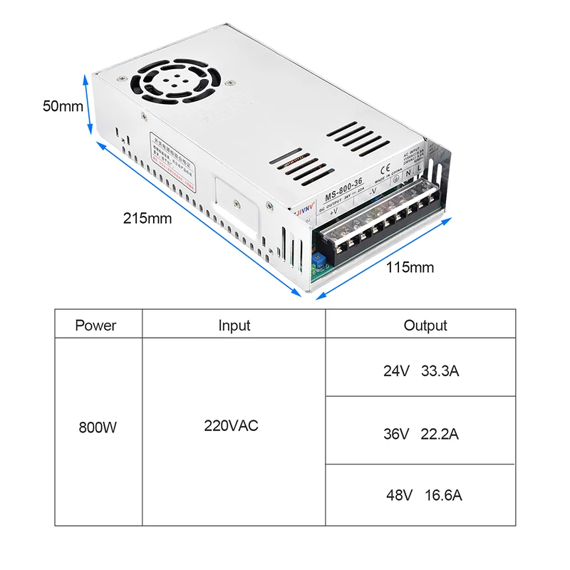 800W Switching Power Supply Input 220VAC DC 24V/36V/48V SMPS For LED Strip Light CCTV Motor MS-800