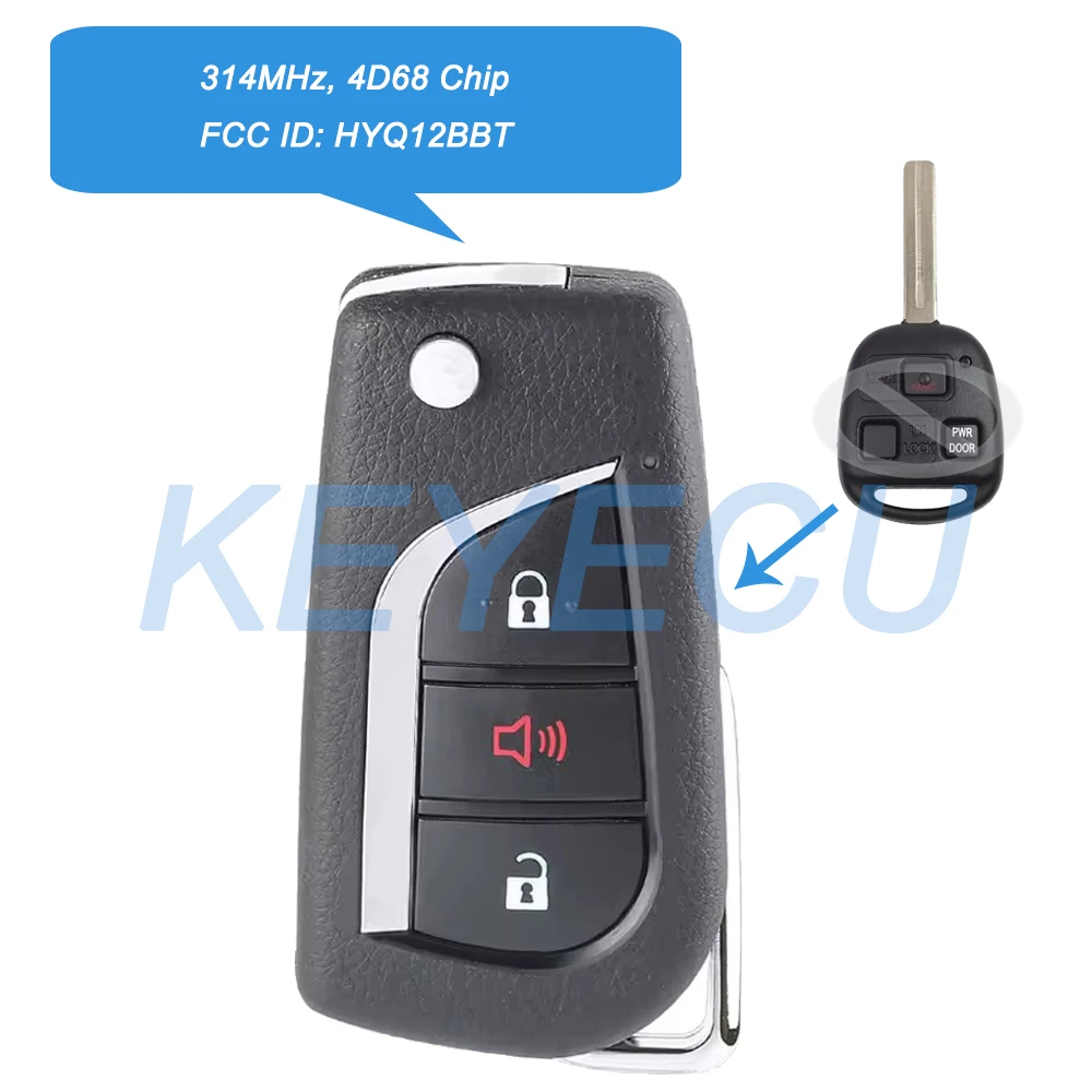 

Keyecu Upgraded Flip Remote Control Key 3 Buttons 314Mhz 4D68 for Toyota FJ Cruiser 2008 2009 2010 2011 2012 FCC ID: HYQ12BBT