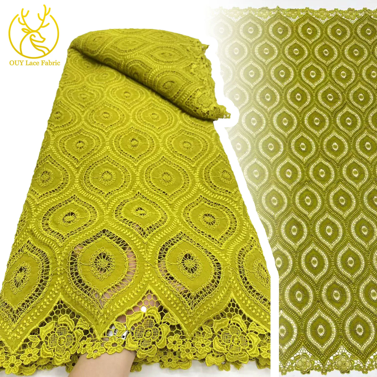 

Green African Nigerian water-soluble rope lace fabric African lace fabric 2025 high quality for wedding French lace fabrics