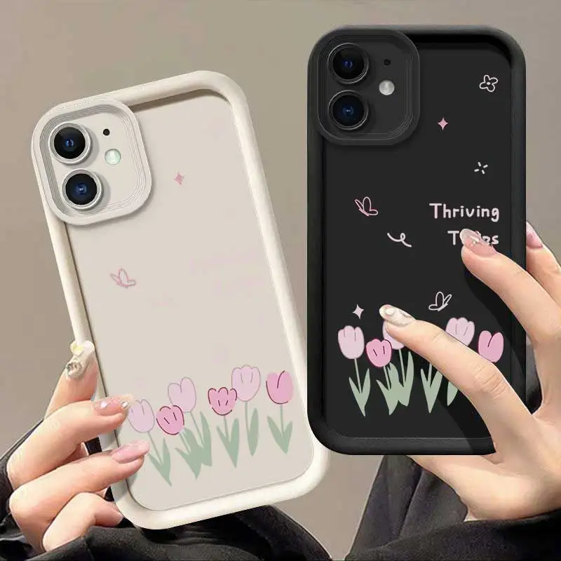 Thriving Tulips Coque élégante pour iPhone 11 avec finition flexible et résistante aux chocs pour iPhone 15