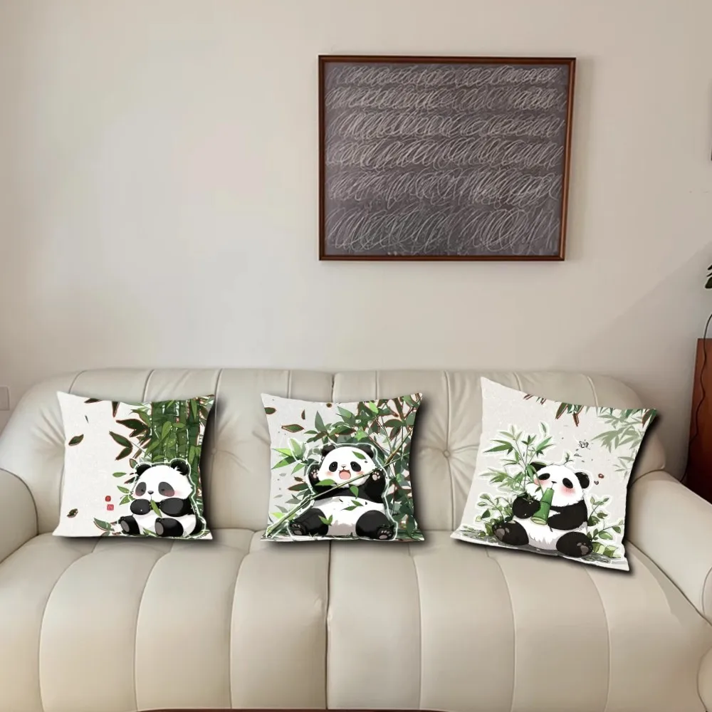 Cute Little Fat Panda Kawaii Pillow Case Living Room Accent Couch Back Support Square Lounge Restful Nap Companion ﻿