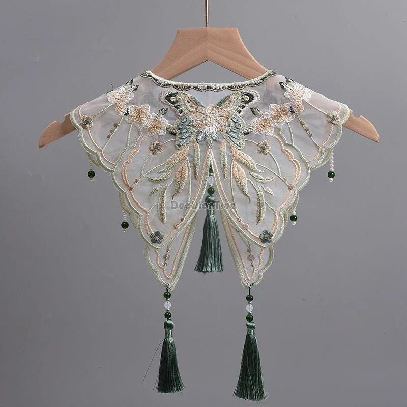 ผ้าคลุมไหล่สไตล์ฮั่นฟู่ยุคหมิงโบราณแบบจีนใหม่ปี 2025 พร้อมพู่ห้อยตกแต่งคอเสื้อ ดีไซน์ย้อนยุคปรับปรุงใหม่ อุปกรณ์เสริมฮั่นฟู่