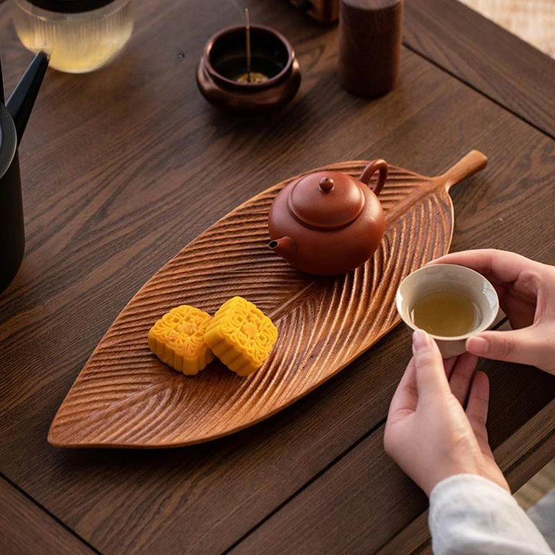 Simple Household Leaf Tray, Black Walnut Wood Fruit Snack, Creative Handmade Leaf Litter Tray, Dry Tea Plate, Kitchen Storage To