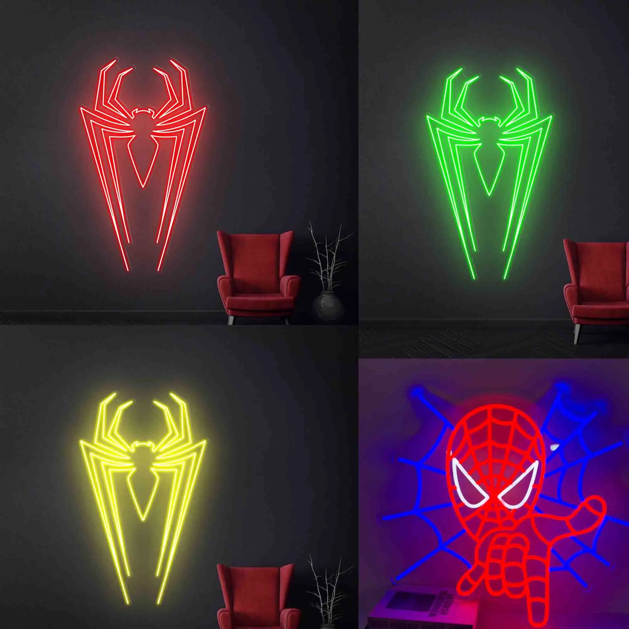 Super Hero Neon Sign Spider Neon Decor Anime Wall Art Gift for Kid Birthday Gift Bed Room Game Room Decor