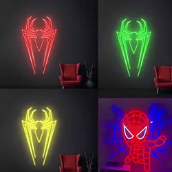 Super Hero Neon Sign Spider Neon Decor Anime Wall Art Gift for Kid Birthday Gift Bed Room Game Room Decor