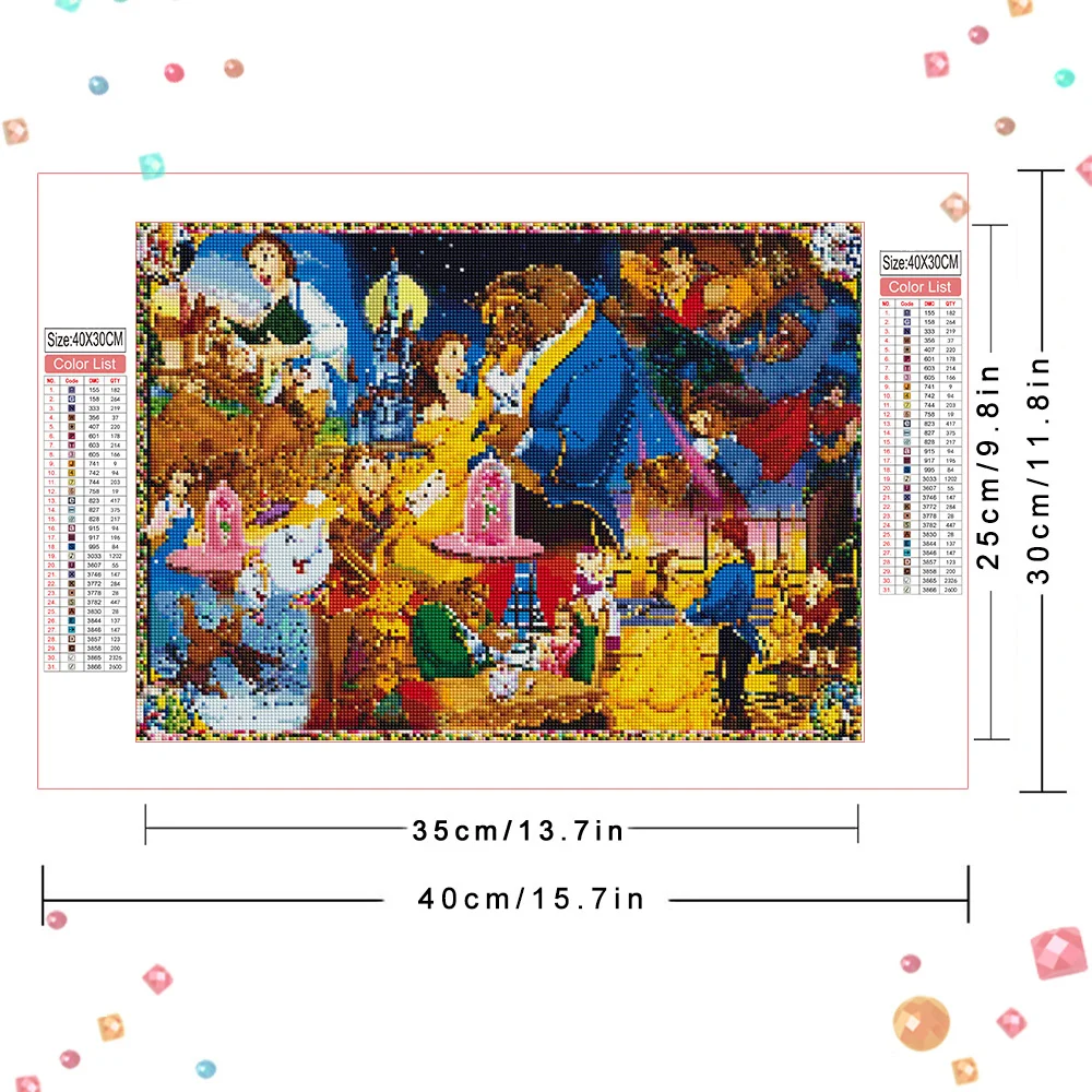 Disney 5D Diamond Embroidery Beauty And The Beast Full Square Round Drill Mosaic Cartoon Set Home Decor Handmade Gift