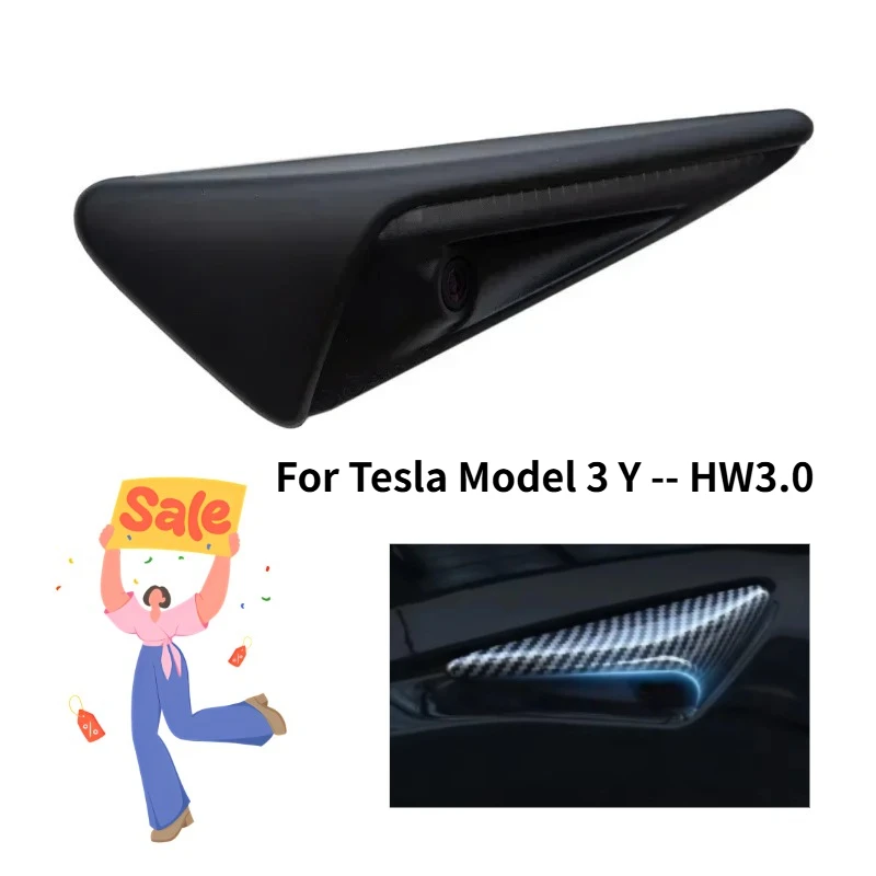 For Tesla Model 3 Y Side Camera Cover ABS Carbon Fiber Wing Fender Protection Sticker Modification Decor Accessories 2021-2023