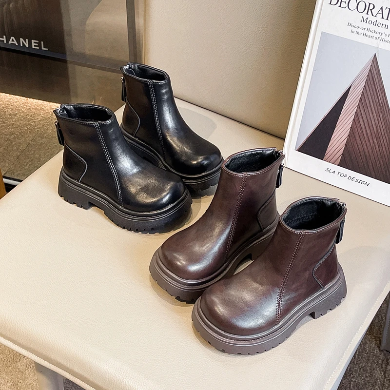 أحذية أطفال جديدة للخريف والشتاء للبنات، أحذية فردية، أحذية كبيرة، أحذية قصيرة مع الصوف، أحذية جلدية للفتيات