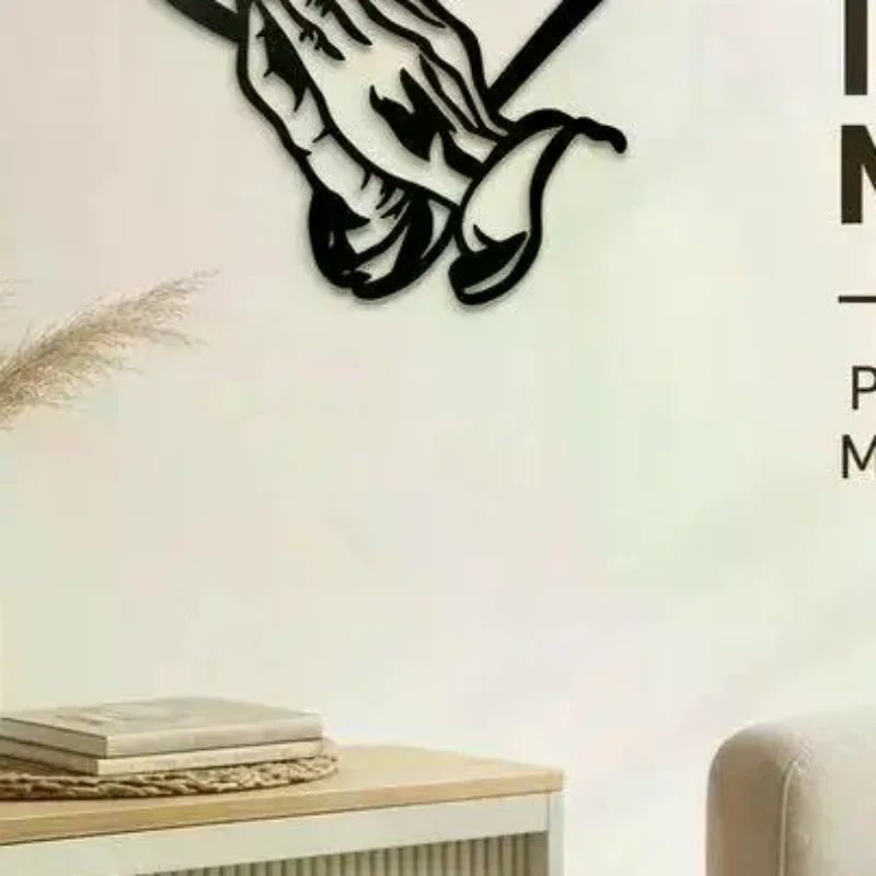 Black Metal Prayer Hand Cross Heart Wall Hanging With Religious Design Perfect For Living Room Bedroom Home Decor