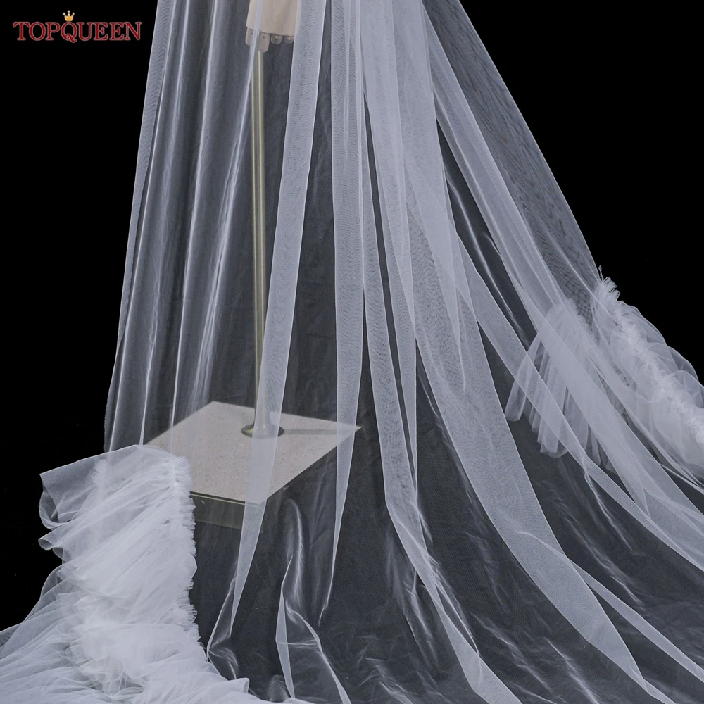 TOPQUEEN Long Bridal Veil White Wedding Cathedral Veil Bride Spanish Mantilla Lace Tulle Embroidered Bride Accessories V254