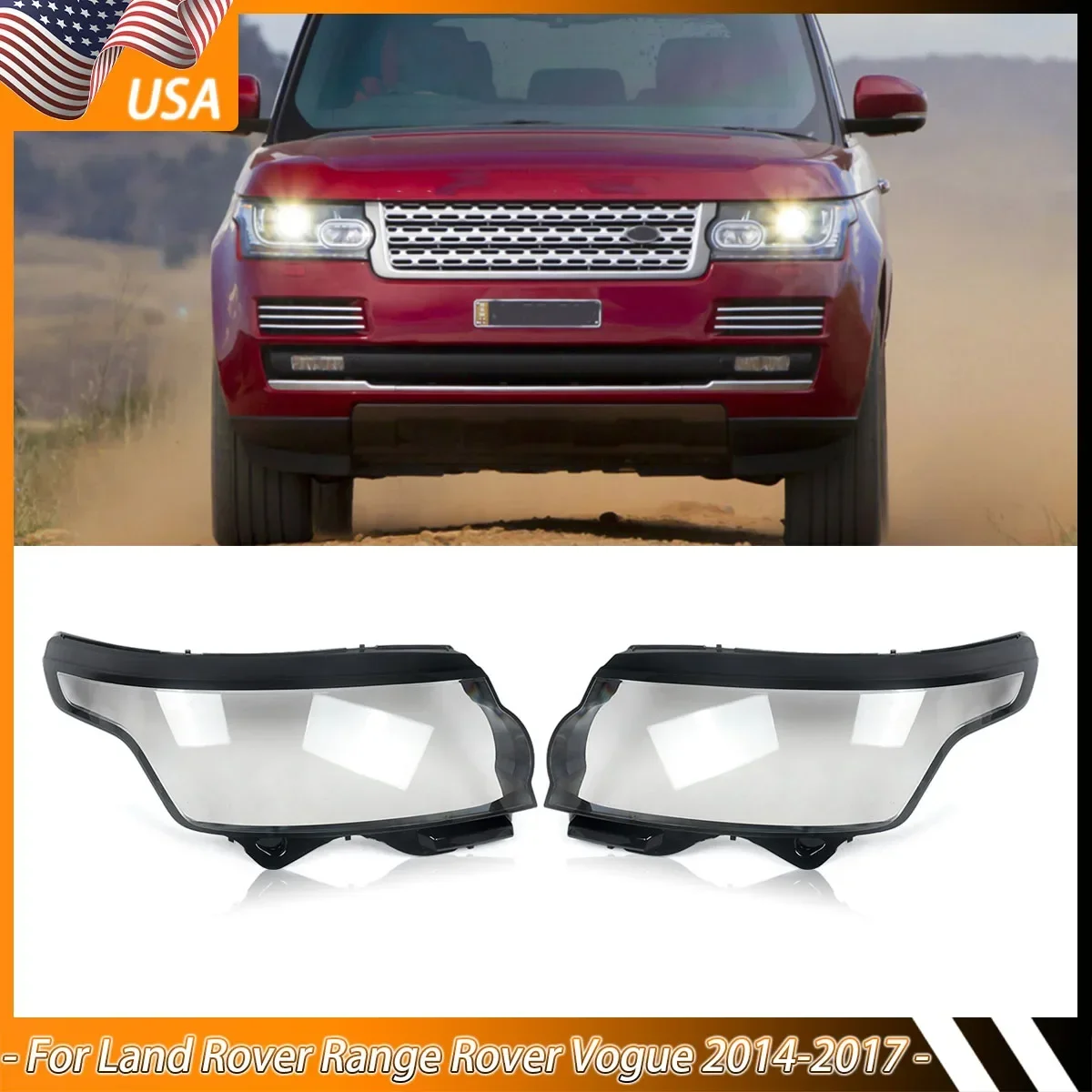 

Left Right Side Headlight Lens Cover For Land Rover Range Rover Vogue 2013-2017