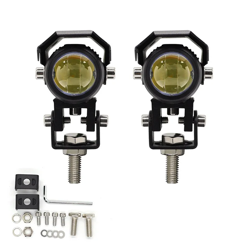 2Pcs Motorcycle Spotlight Mini Driving Light Yellow + White Hi-Lo Beam Led Motorcycle Spot Lights LED Car Spotlights