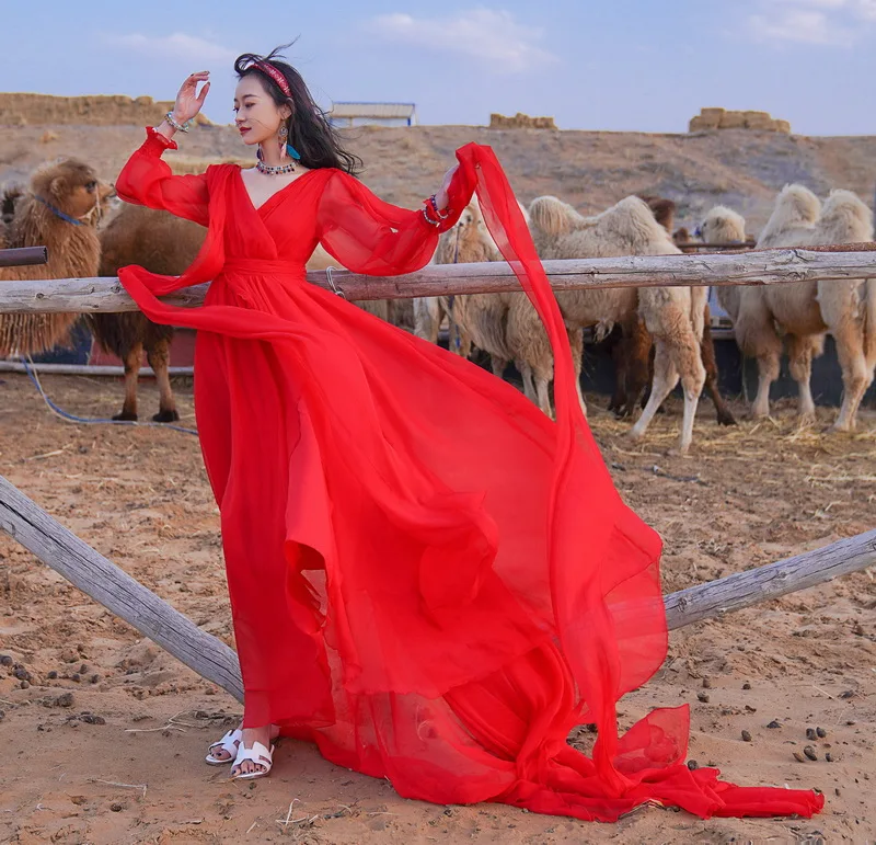 

Длинная пляжная юбка Red Desert с высокой талией, V-образным вырезом, асимметричным подолом, для отпуска и фотосессий