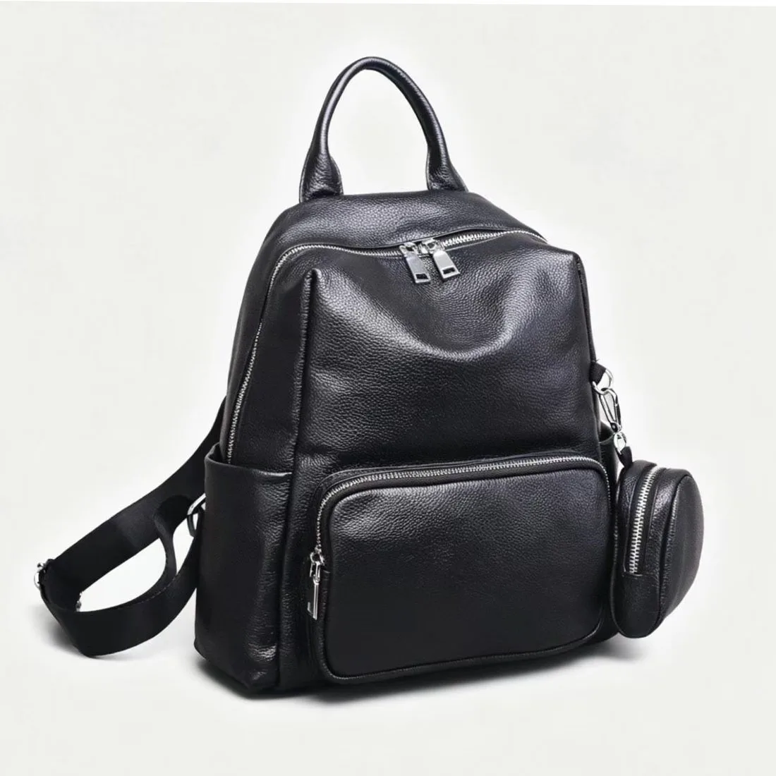 

Soft Daily Cow Leater Backpack Women Spacious Multi Pockets Casual Black Genuine Leather Knapsack For Travel Business College