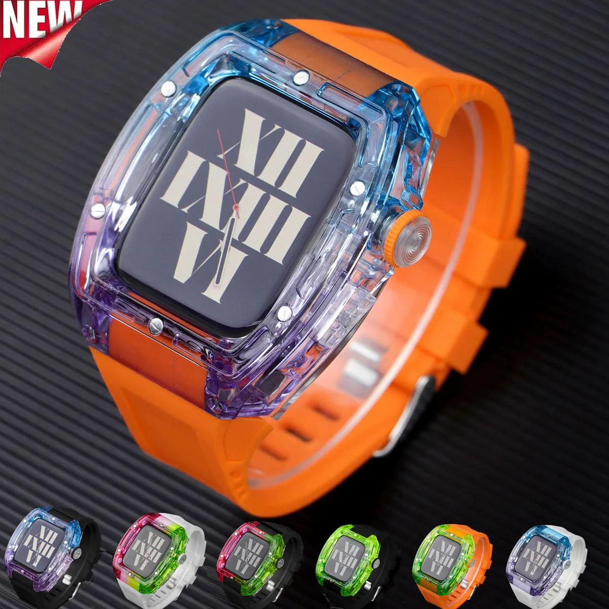 مجموعة تعديل حافظة شفافة لساعة أبل الترا 49 مللي متر غطاء جليدي لساعة iWatch 9 8 7 45 مللي متر 6 5 4 SE 44 مللي متر حزام سيليكون